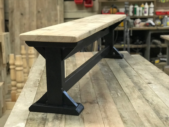 Reclaimed Braced I-Frame dining table and dining benches. Made from reclaimed timber. Rustic dining tables and dining benches. Rustic Dining Furniture